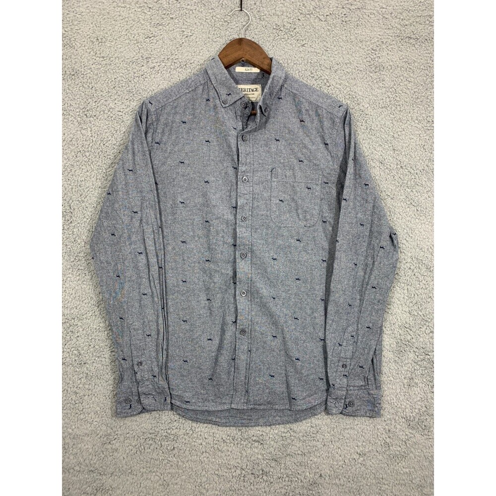 HERITAGE Report Collection Medium (M) Slim Fit Blue Ditzy Deer Button-down Shirt